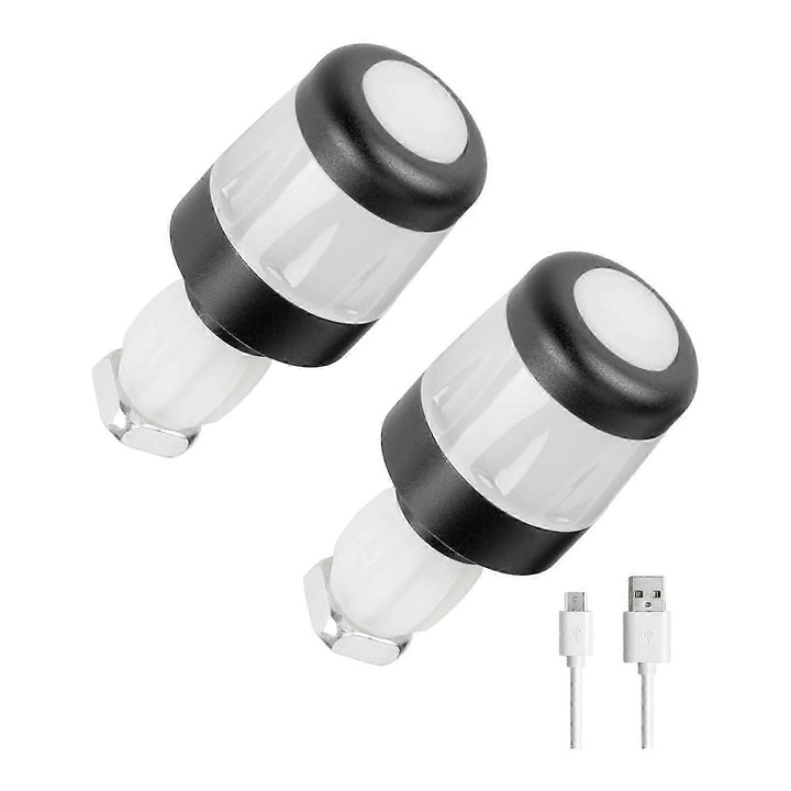 Lumini ghidon bicicleta, LED, reincarcabile, rezistente la apa, negru-alb, 6.8cm