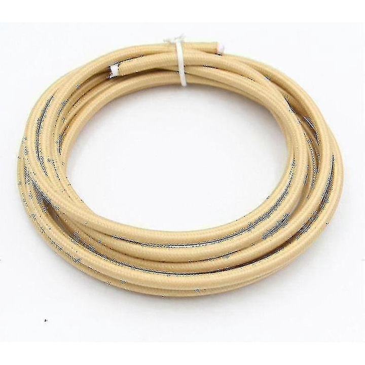 Кръгъл текстилен електрически кабел 5м, гъвкав, бежов, 2x0.75mm2, винтидж