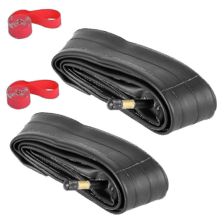 Комплект 2 велосипедни гуми 700x35-43c, 2 защитни ленти, черно-червено