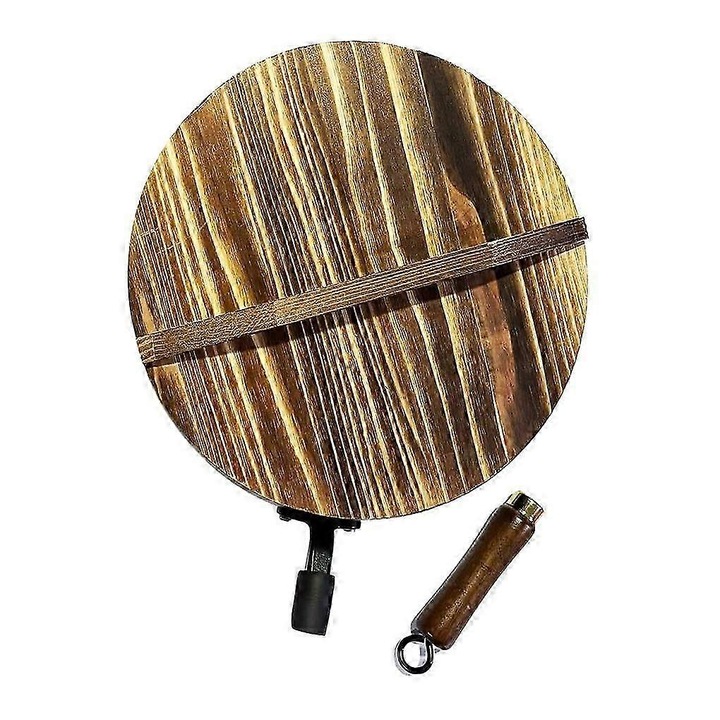 Set wok si capac, oala fonta neaderenta, 28cm, inox si lemn