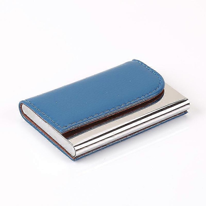 Suport carduri business din otel inoxidabil laminat albastru 10x6cm