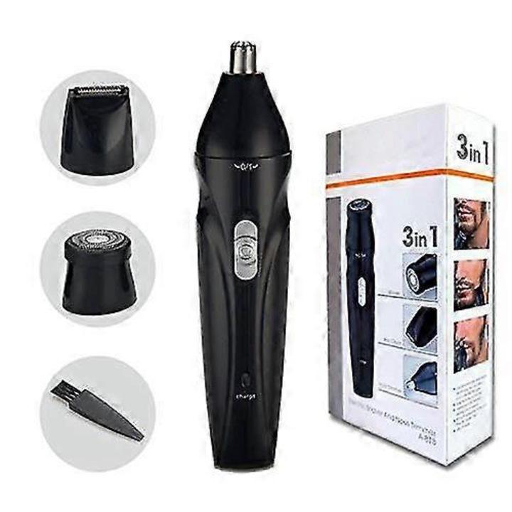 3 az 1-ben USB újratölthető orr- és fülszőrnyíró, ABS, fekete