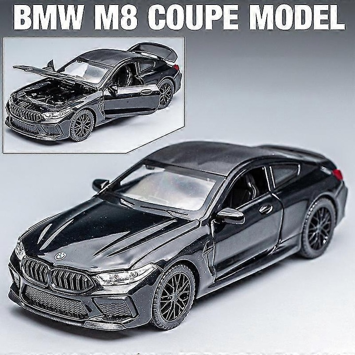Autómodell, BMW M8, ötvözet és műanyag, fekete, 1:32