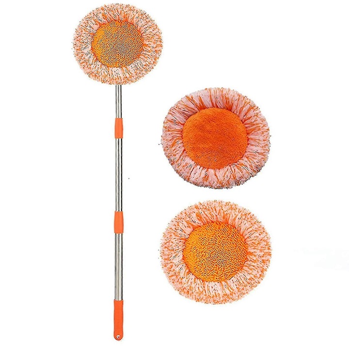 Mop rotativ reglabil cu capete din chenille si microfibra, portocaliu, 16cmx1.4m, set 3 piese