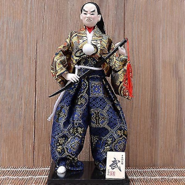 Hagyományos japán szamuráj figura, 30 cm, többszínű, rostból és fából