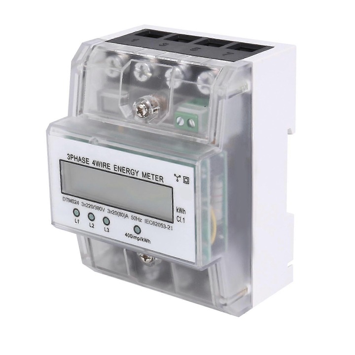 Contor energie trifazat 4 fire 220x380V 20-80A digital transparent 6x9cm