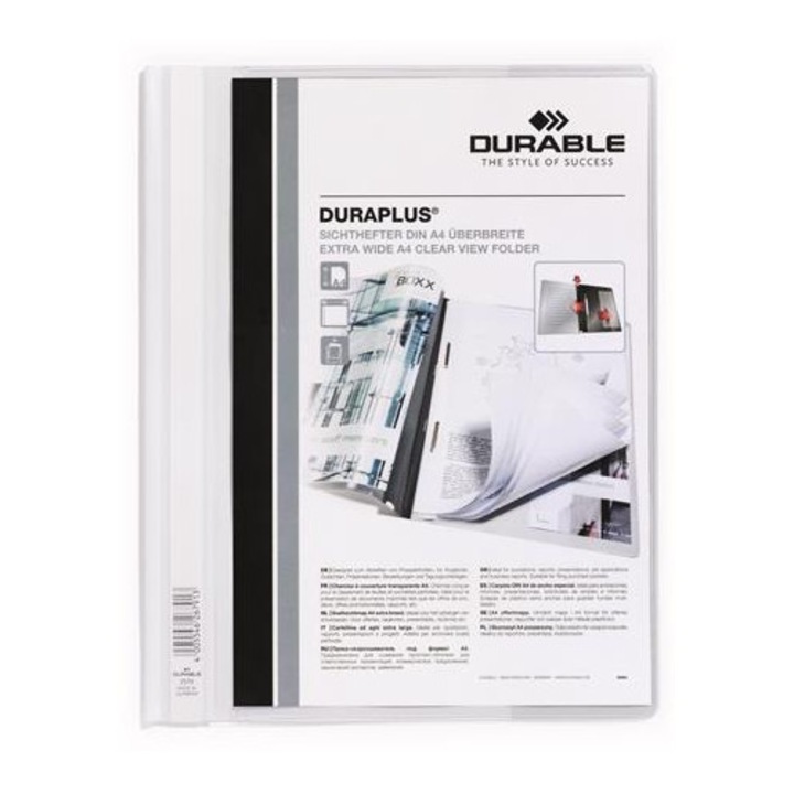 Бърз класьор, А4, широк, панорамен, DURABLE "DURAPLUS®", бял