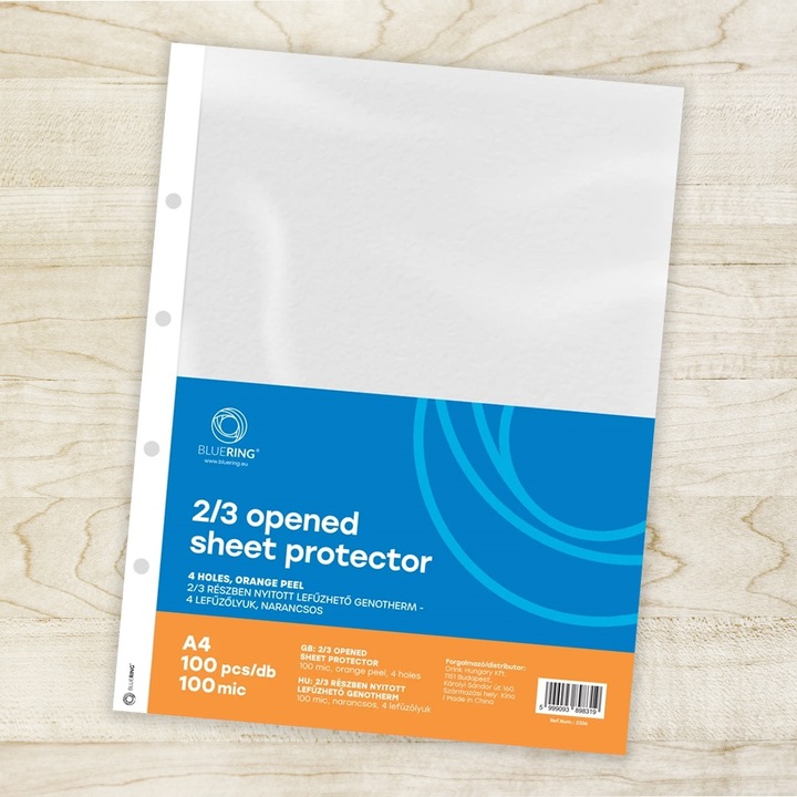 Genotherm lefűzhető, A4, 100 micron narancso belül 2/3 részben nyitott s 4 lyukú Bluering® 100 db/csomag