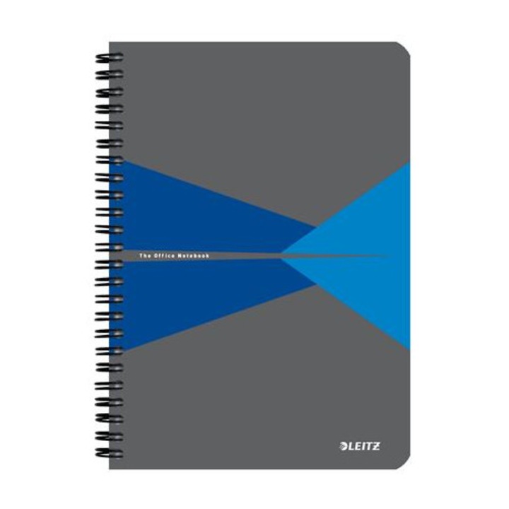 Caiet spiralat, A5, liniat, 90 de file, copertă din carton laminat, LEITZ "Office", gri-albastru