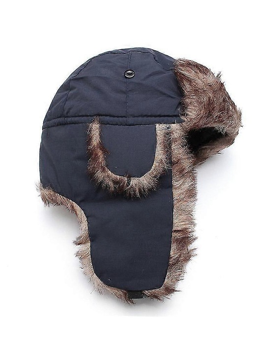 Caciula aviator barbati, nylon taslan, blana artificiala, negru, 22.5 inch