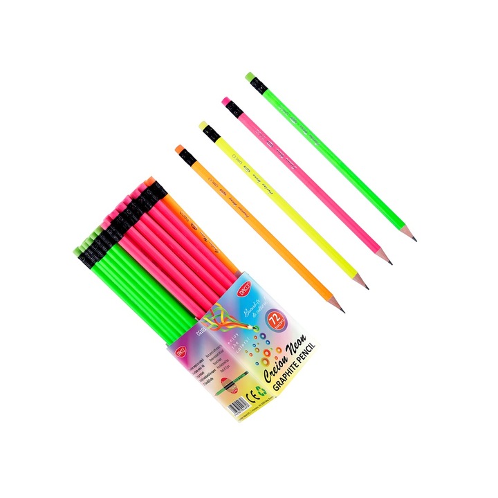 Set 18 Creioane Grafit Neon HB, cu Radiera DACO sku11