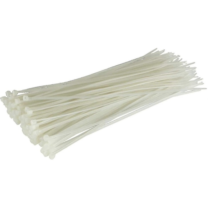 Set 100 bride cablu, 370x4.8mm, nylon, argintiu, rezistent UV