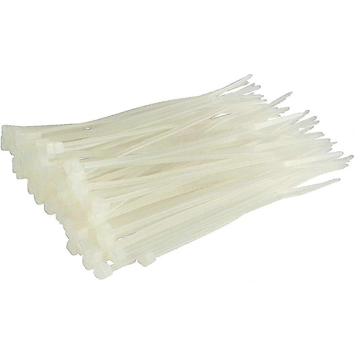Set 100 bride cablu nylon, 370x4.8mm, argintiu, rezistent UV