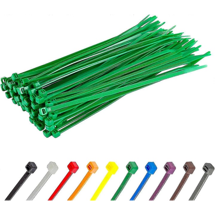 Set 100 bride cablu, 370x4.8mm, nylon, argintiu, rezistent UV