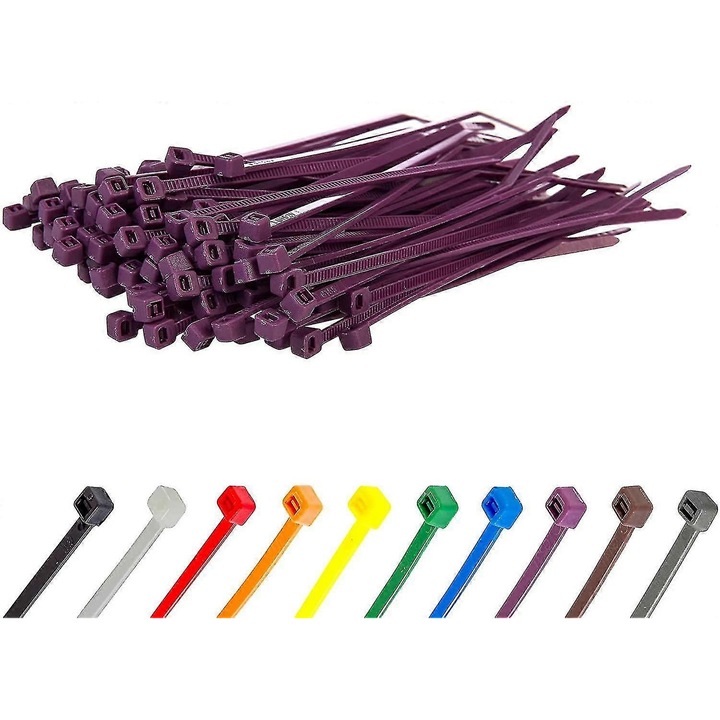 Set 100 bride cablu, 370x4.8mm, nylon, argintiu, rezistent UV