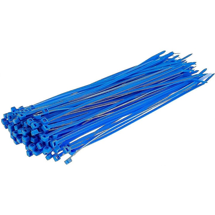 Set 100 bride cablu nylon, 370x4.8mm, argintiu, rezistent UV
