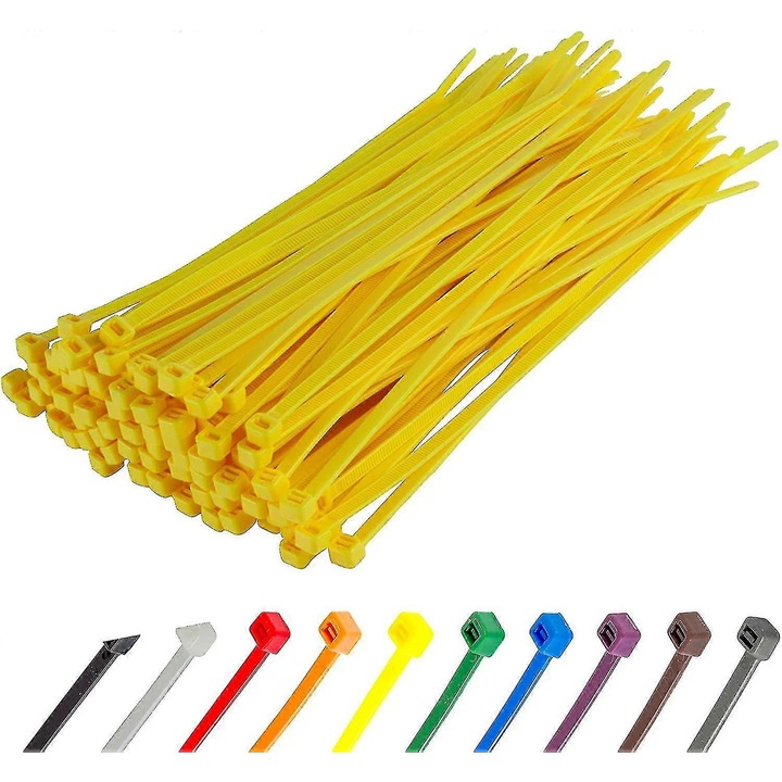 Set 100 bride cablu, 370x4.8mm, nylon, argintiu, rezistent UV