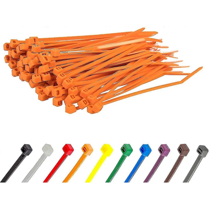 Set 100 bride cablu, 370x4.8mm, nylon, argintiu, rezistent UV