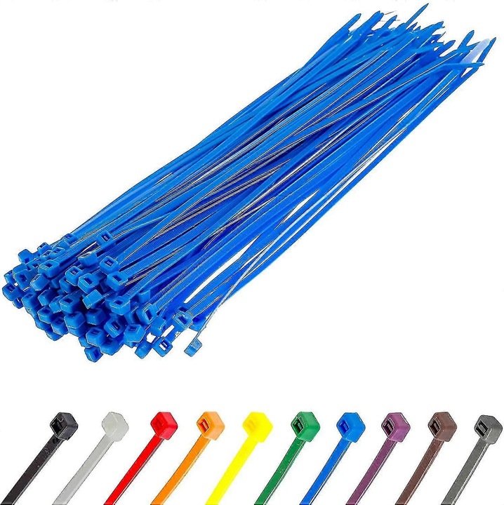 Set 100 bride cablu nylon, 370x4.8mm, argintiu, rezistent UV
