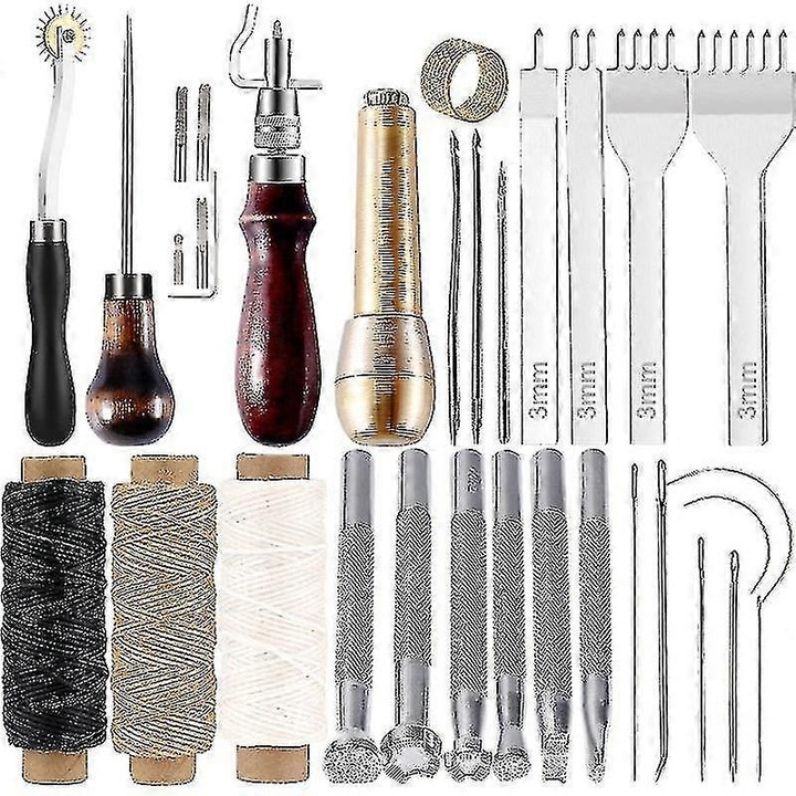 Set scule pentru prelucrare piele 21 piese multicolor