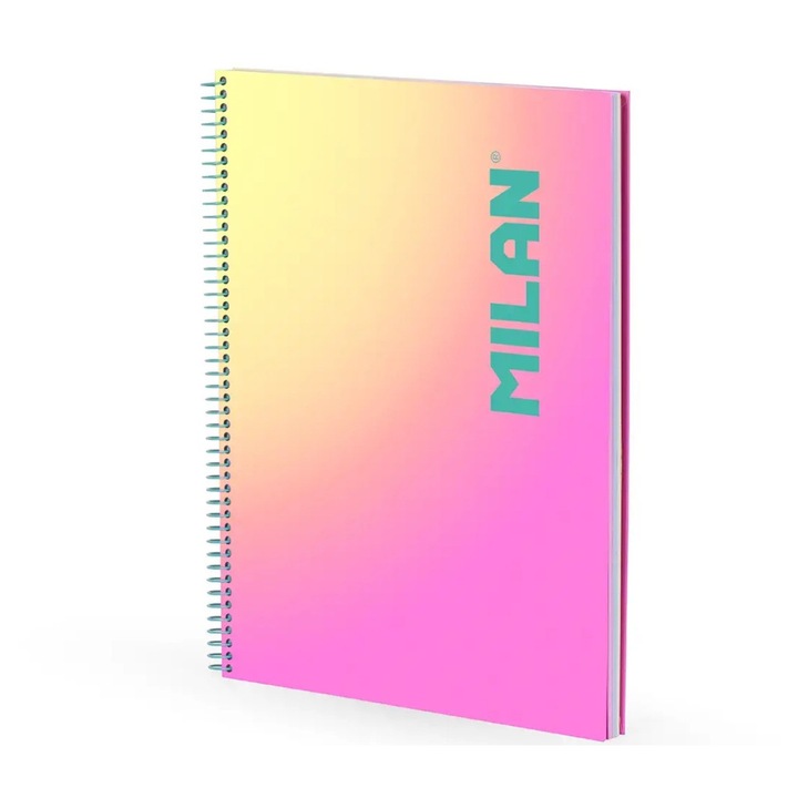 Caiet Milan®, Matematica, A4, 90 file, 95 g/m², 240 x 295 mm, Coperta Carton, Spirala, Perforatii pentru indosariere, Pagini liniate, Microperforatii desprindere fila, Scoala generala, Liceu, Facultate, sku28