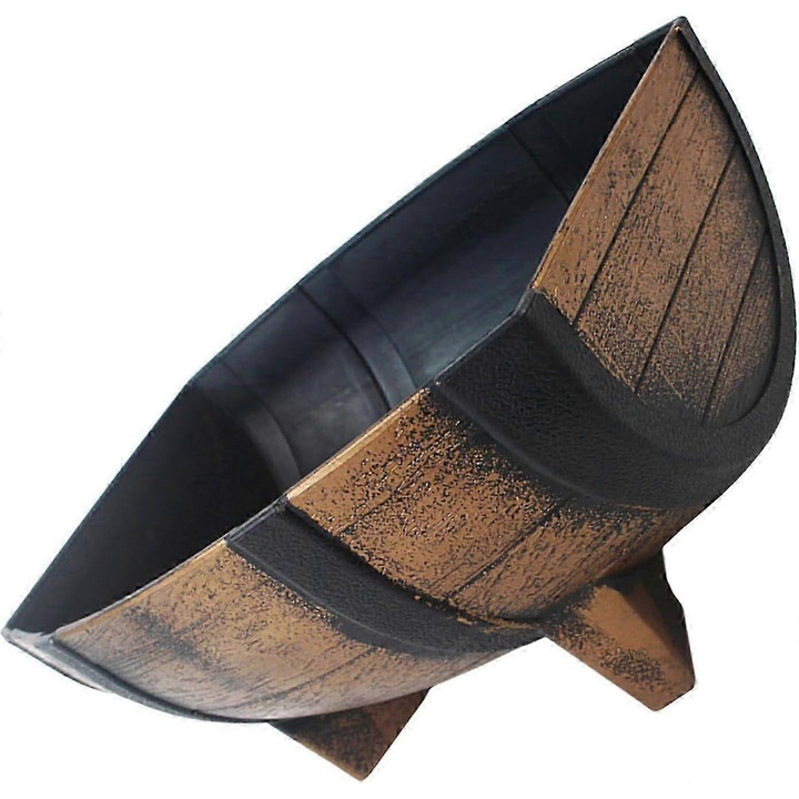 Ghiveci rustic tip butoi OEM, plastic durabil, maro, 41cm