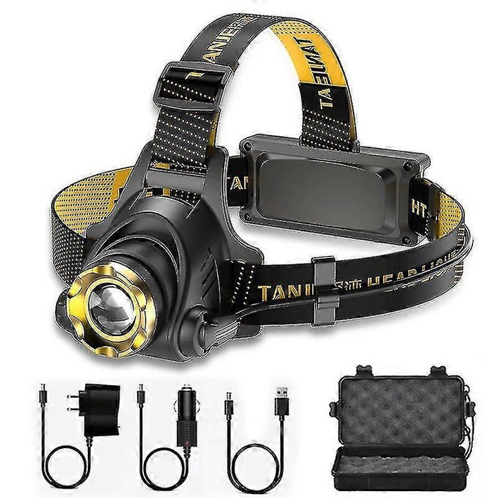 Lanterna frontala LED, reglabila, negru-galben, 3 moduri, incarcabila, 990000lm