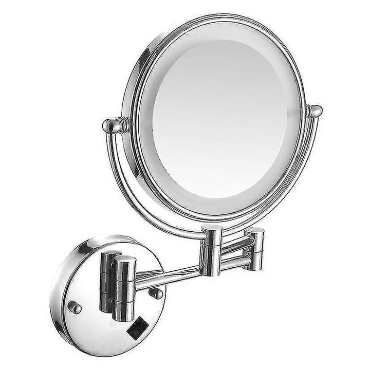 Oglinda cosmetica dubla fata, pliabila, 10x marire, argintiu, inox