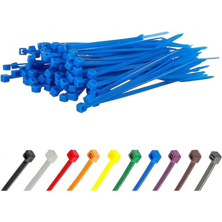 Set 100 bride cablu nylon, 370x4.8mm, argintiu, rezistent UV