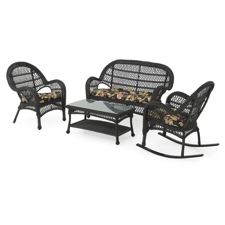 Set mobilier gradina/terasa fotoliu, balansoar, canapea si masuta, Maison Mex SUSAN, negru/multicolor