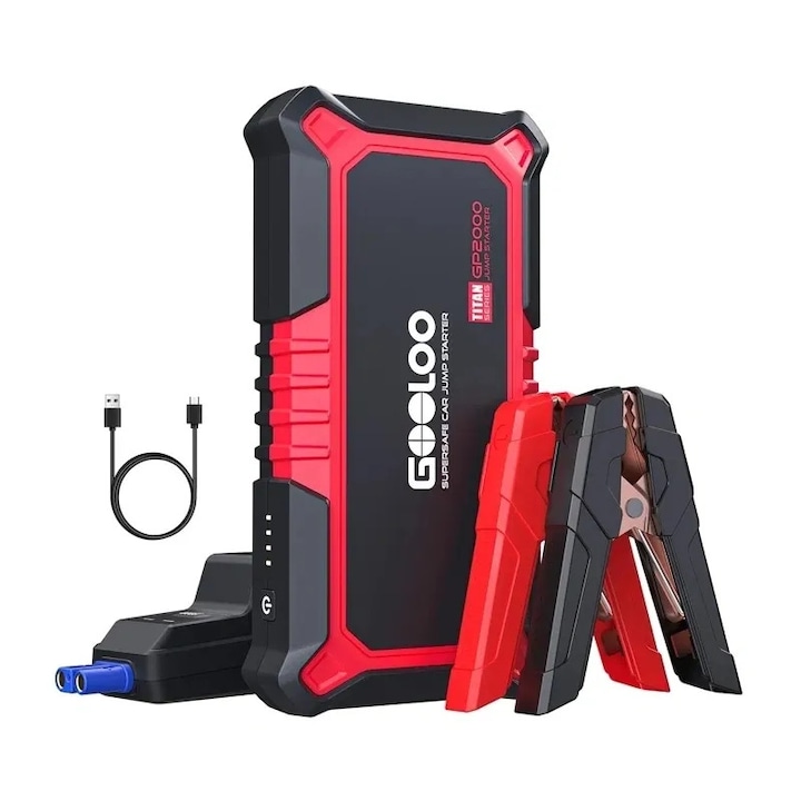 Dispozitiv de pornire auto GOOLOO GP2000, 2000A, 37Wh, power bank USB-C, lanterna LED, 12V