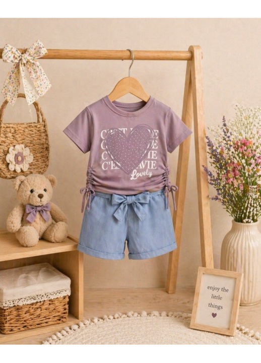 Set pentru fetite MINAMINOKIDS cu pantaloni scurti denim, Multicolor