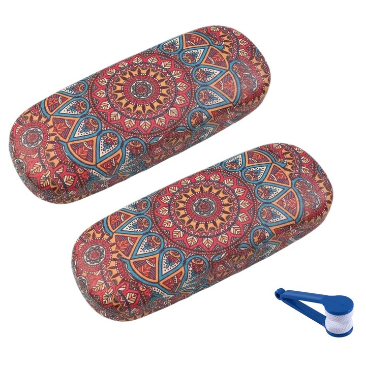 Tok /tok napszemüveghez és látószemüveghez, fém keret, mágneses záródás, uniszex, hordozható és strapabíró, lencsevédelem, Vintage Tribal virágos design, 2DB, 16x6x4cm, + 1 tisztítóeszköz