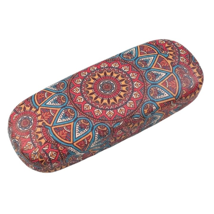 Tok/tok napszemüveghez és látószemüveghez, fém keret, mágneses záródás, uniszex, hordozható és strapabíró, lencsevédelem, Vintage Tribal virágos design, 16x6x4cm