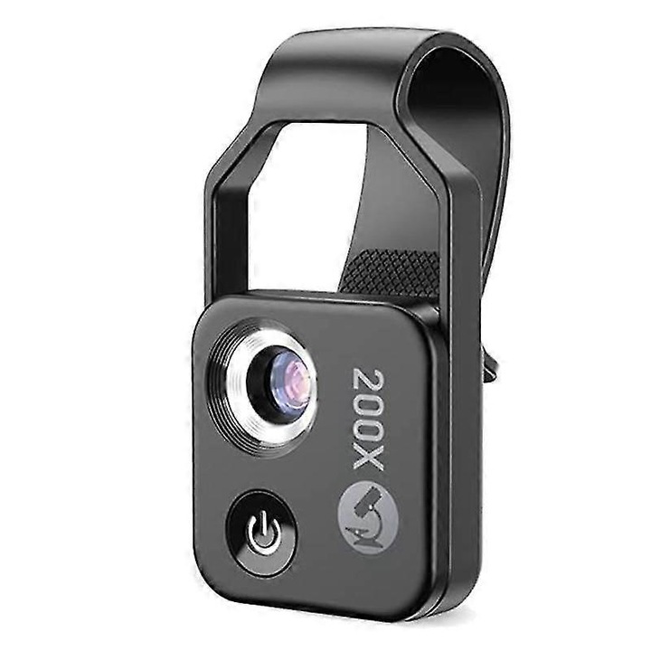 Microscop portabil digital 200X cu LED negru 68x35x11.5mm