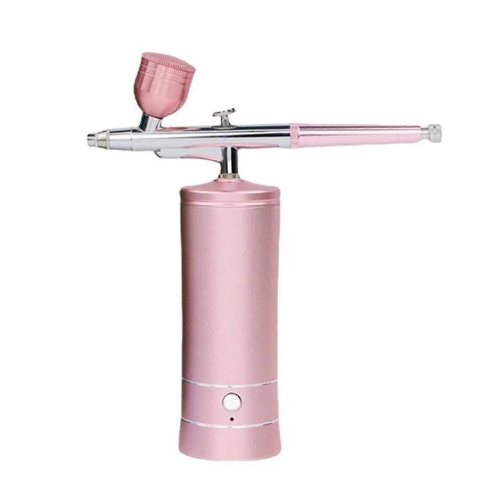 Kit aerograf portabil roz cu compresor mini si accesorii