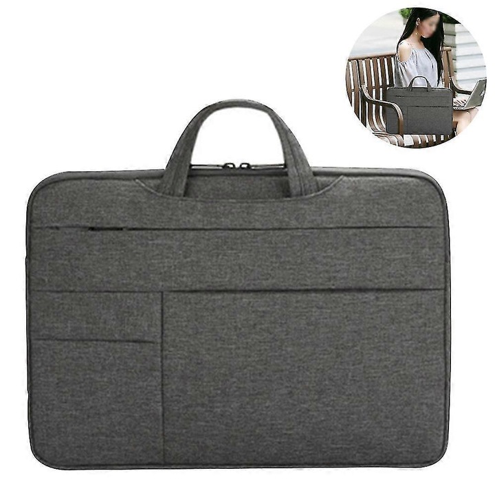 Laptop táska 13.3/15.6 hüvelyk, fekete-szürke-bordó, 36x16x3cm és 43x31x3.5cm, poliészter-nylon, zsebekkel, állítható pánttal