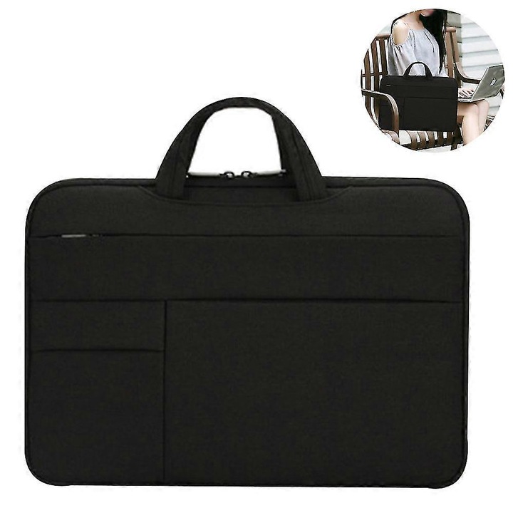 Geanta laptop 13.3/15.6 inch, negru, gri inchis, mov, 36x16x3cm/43x31x3.5cm, poliester nylon, cu buzunare, curea umar detasabila