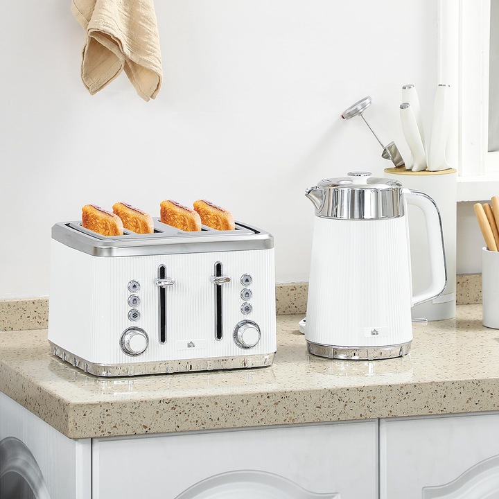 Set de ceainic electric din otel inoxidabil Wmmner si set de prajitor de paine cu 4 felii cu incalzitor de gatit rapid de 3000 W si comenzi reglabile de rumenire pentru bucatarie moderna