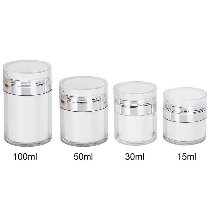 Set 4 recipiente cosmetice, 15-100ml, alb, plastic, 5x5.4-10x6.2cm