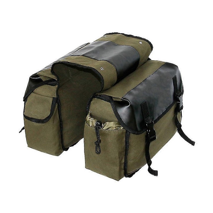 Kerékpár hátsó csomagtartó szett és 40L-es táska, vízálló, khaki-fekete-katonai zöld, 44x27x15cm