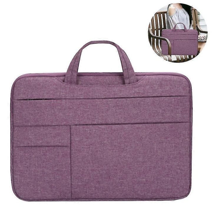 Laptop táska 13.3/15.6 hüvelyk, poliészter nylon, fekete szürke lila, 36x16x3/43x31x3.5 cm