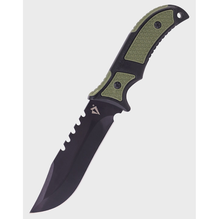 Cutit Tactic Militar De Supravietuire, Dominator Uc, Spec Hunter Cu Teaca, 31 cm, 252 g, Negru Verde, Otel Inoxidabil 440 Plastic, Lama Clip Point Cu Fierastrau Si Strat Antireflex, Echipament Robust Excelent Pentru Bushcraft Si Sarcini Grele