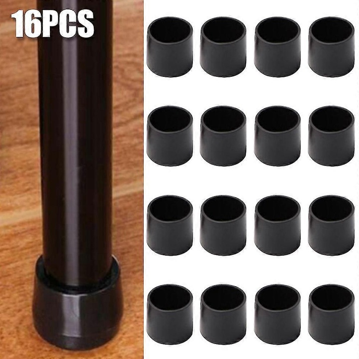 Capace protectie picioare scaun, set 16 buc, negru, PVC, 16x19x22x25x30mm