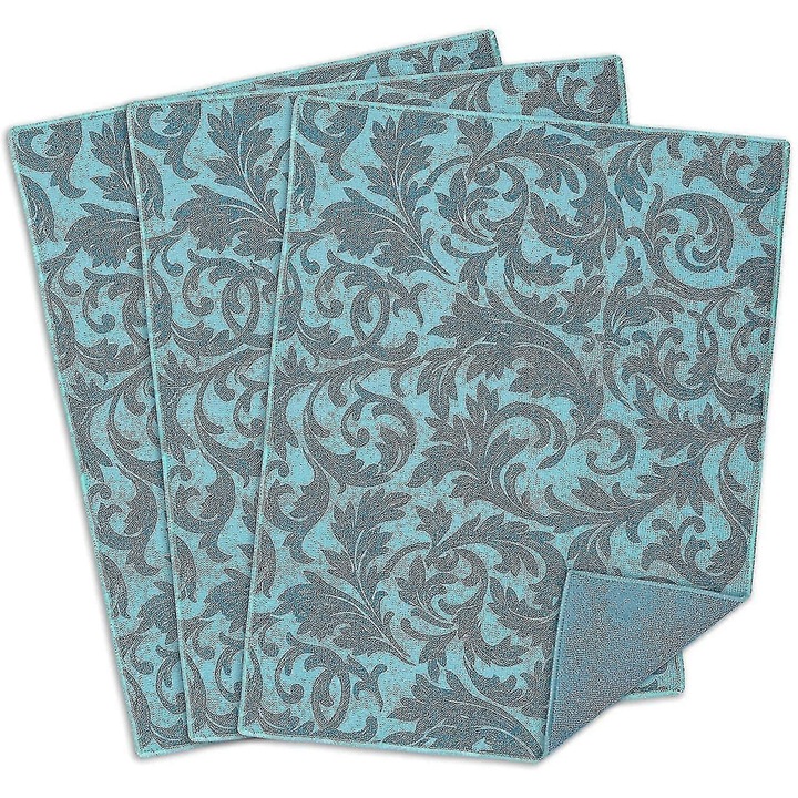 Set 3 covorase uscare vase microfibra, absorbant, albastru, 50x38cm