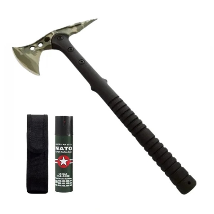 Set topor si spray propulsie jet DEPOX®, otel inoxidabil, verde, 40 cm/110 ml, negru, husa inclusa