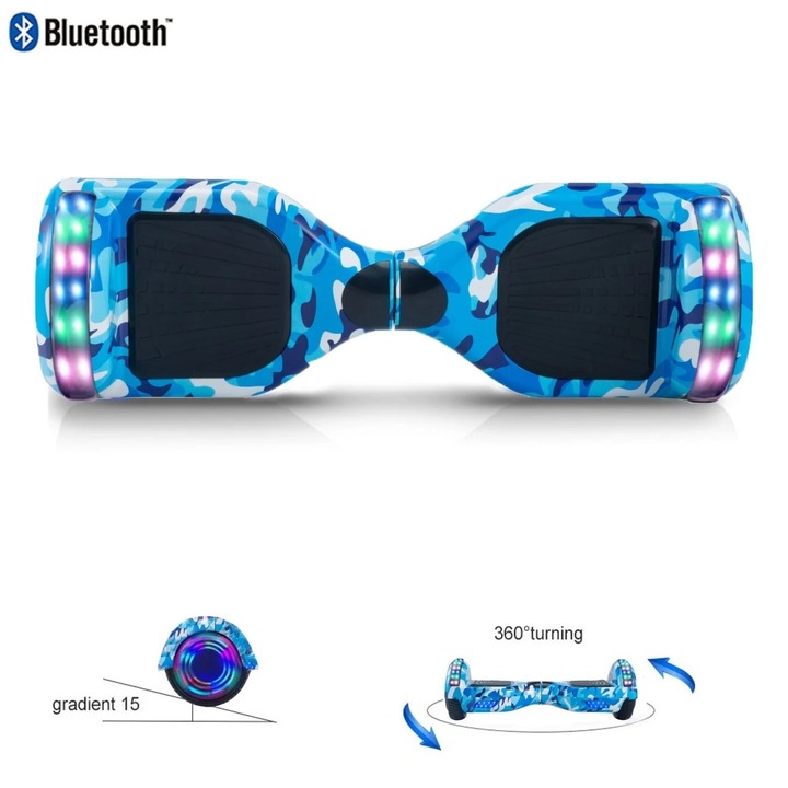 Hoverboard, PENDAN roti 6.5", autonomie 15 km, viteza 10 km/h, putere motoare 700W (2 x 350), Bluetooth