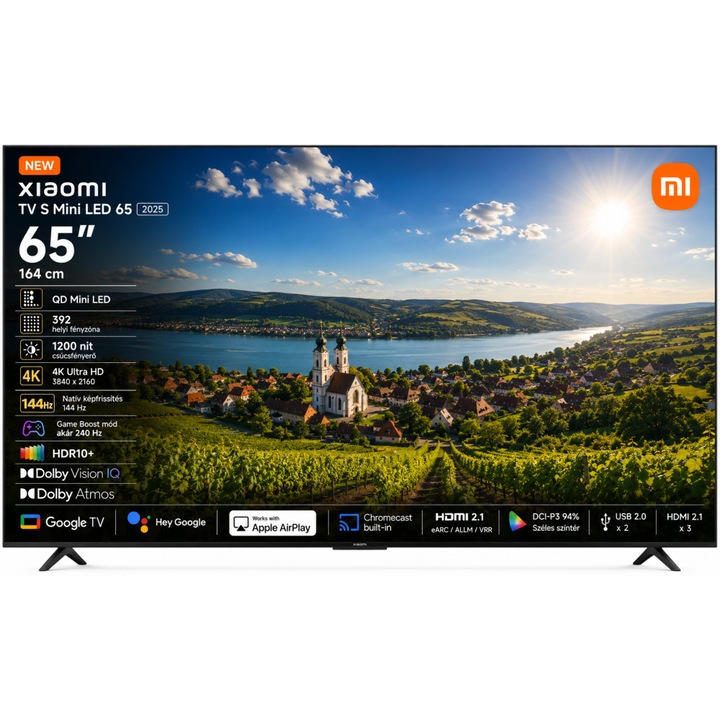 Xiaomi 65" 2025, 4K MiniLED AI Okos TV, 164 cm képátló, 100 Hz, Wifi, HDMI, Falra szerelhető