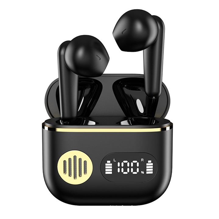 Vezeték nélküli in-ear Bluetooth 5.2 fülhallgató, sztereó hangzás, akkumulátor kijelző, fekete