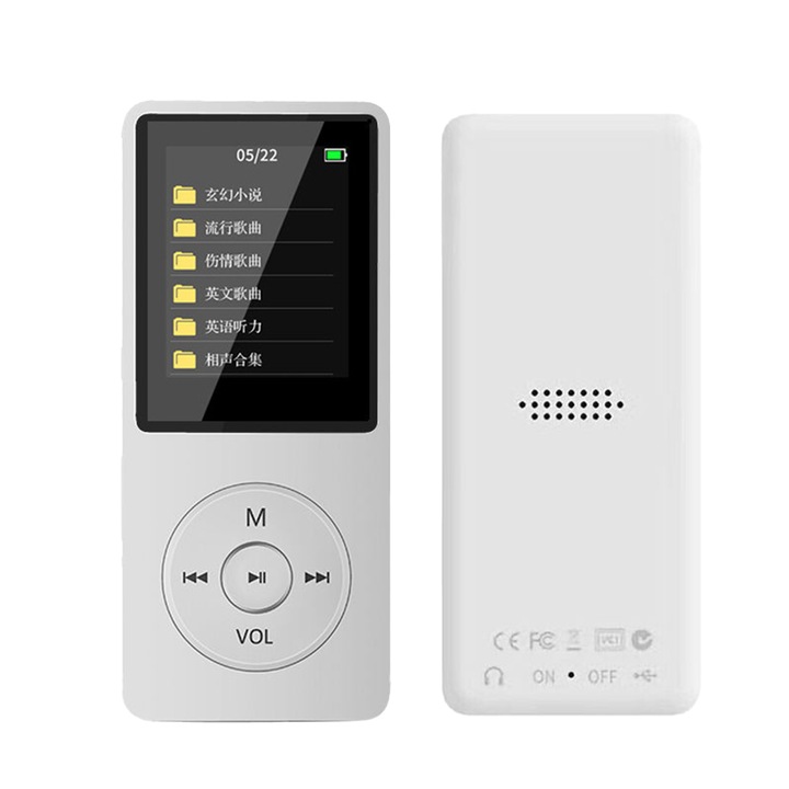 MP4 lejátszó mini, 16GB, fehér, 9x4x0.7cm, 1.8 hüvelykes kijelző